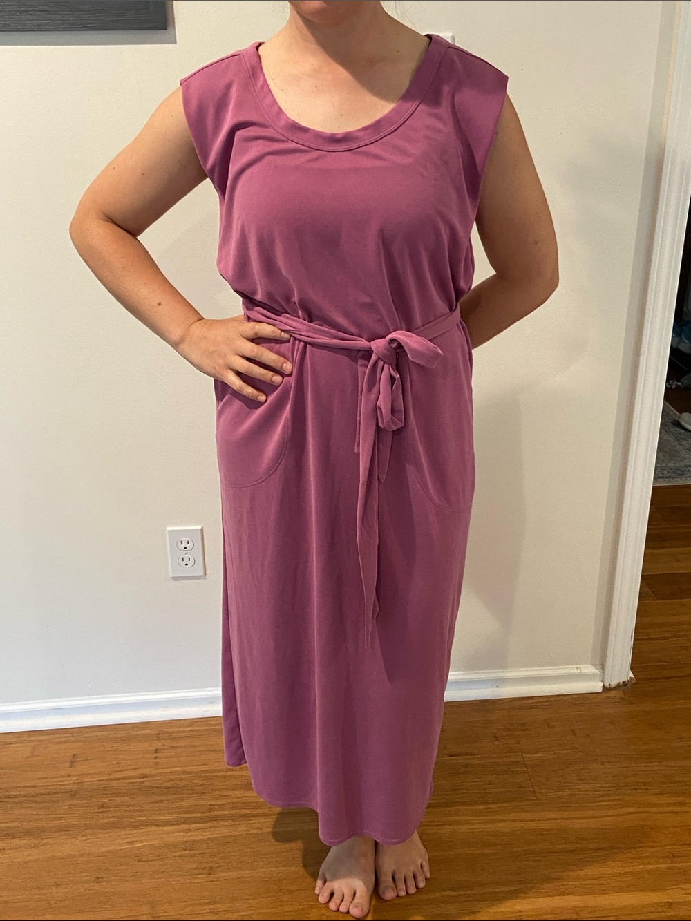 Loft Sleeveless Mauve Tie-Waist Pocketed Maxi Dress Size Small